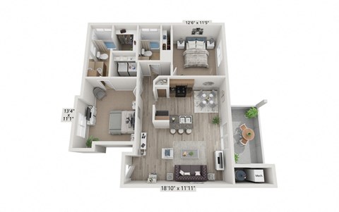 Floor plan for 2 beds, 2 baths, 1014 sqft